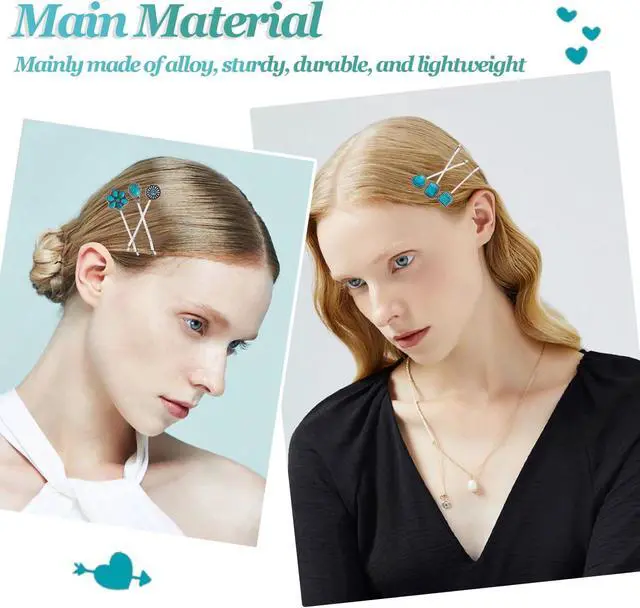 Alt view image 7 of 7 - 7 PCS Turquoise Retro Decorative Bobby Pins Silver Metal Hair Clips Vintage Alloy Hair Pins for Women Girls Headwear Styling Tools Barrettes Hair Accessories