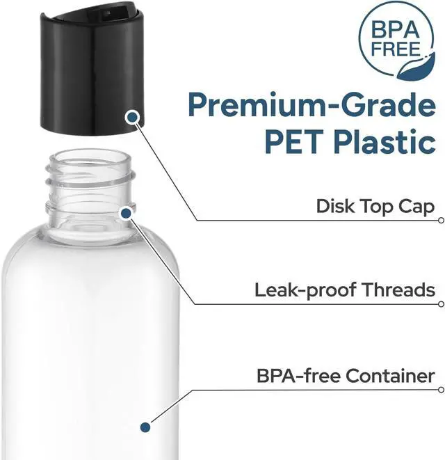 Alt view image 3 of 7 - Travel Bottles for Toiletries, 3.4 oz Travel Size Containers, 5pcs, Clear | Squeezable empty plastic bottles, TSA approved, leak proof, with labels, for liquids & shampoo lotion, gym essentials
