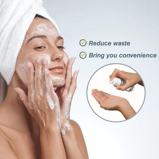 Alt view image 6 of 7 - Boenoea Small Pump Bottle 1.7oz/50ml Travel Cosmetic CreamPump Bottles Empty Pump Dispenser for Shampoo Lotion and Cream 2 Pack Clear