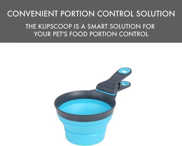 Alt view image 3 of 7 - Dexas Popware for Pets Collapsible Klip Scoop, 3-in-1 Pet Food Scoop, Measuring Cup and Bag Clip, 1 Cup Capacity, Blue