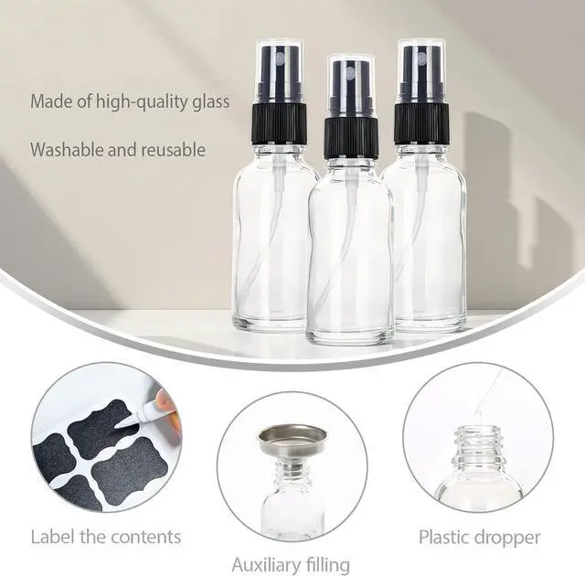 Alt view image 5 of 7 - 1 oz Glass Spray Bottles,Small Empty Fine Mist Refillable Travel Spray Bottle for Cleaning,Perfume,Aromatherapy,Cosmetic Sprays,Hair,Essential Oils with Fine Mist Dispenser3 Pack