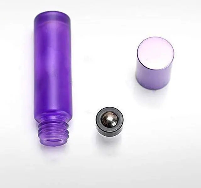 Main image of 5 Pack 10ml Colorful Frosted Glass Roll On Bottles,Empty Essential Oil Glass Roller Bottle With Stainless Steel Roller Balls Travel Roll-On Vial with Aluminum Lids-Funnel&Pipette Include (Purple)