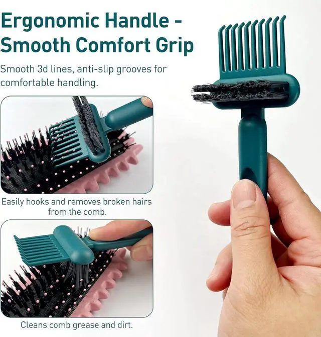 Alt view image 6 of 7 - 2-in-1 Hair Brush Cleaning Tool, Green Hairbrush Cleaner and Rake for Removing Hair and Dust, Durable and Ergonomic Design for Home and Salon Use (1 Pack)
