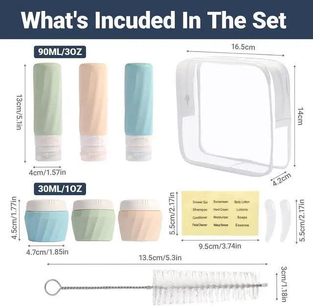 Alt view image 2 of 7 - 11 Pack Travel Bottles for Toiletries, TSA Approved 3oz Leak Proof Refillable Silicone Squeezable Containers Kit for Shampoo Lotion Conditioner with Toiletry Bag