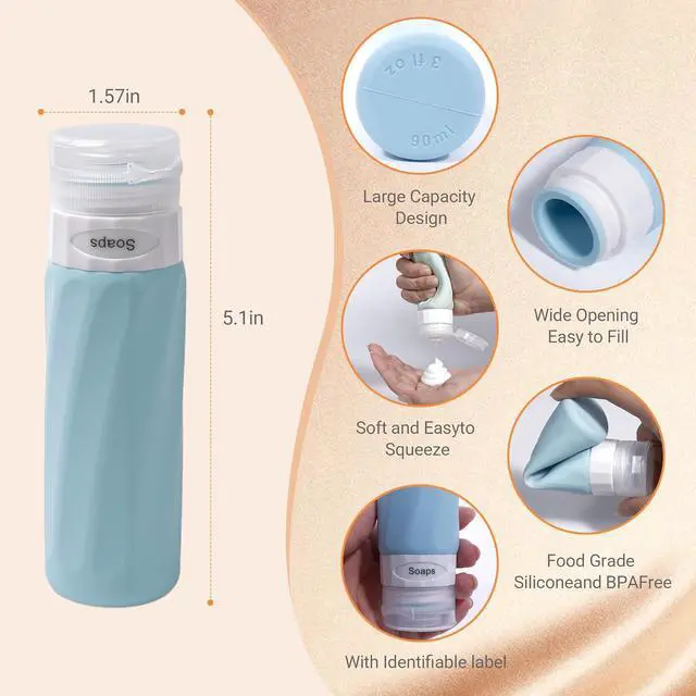 Alt view image 4 of 7 - 11 Pack Travel Bottles for Toiletries, TSA Approved 3oz Leak Proof Refillable Silicone Squeezable Containers Kit for Shampoo Lotion Conditioner with Toiletry Bag