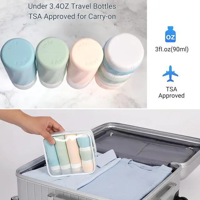 Alt view image 7 of 7 - 11 Pack Travel Bottles for Toiletries, TSA Approved 3oz Leak Proof Refillable Silicone Squeezable Containers Kit for Shampoo Lotion Conditioner with Toiletry Bag