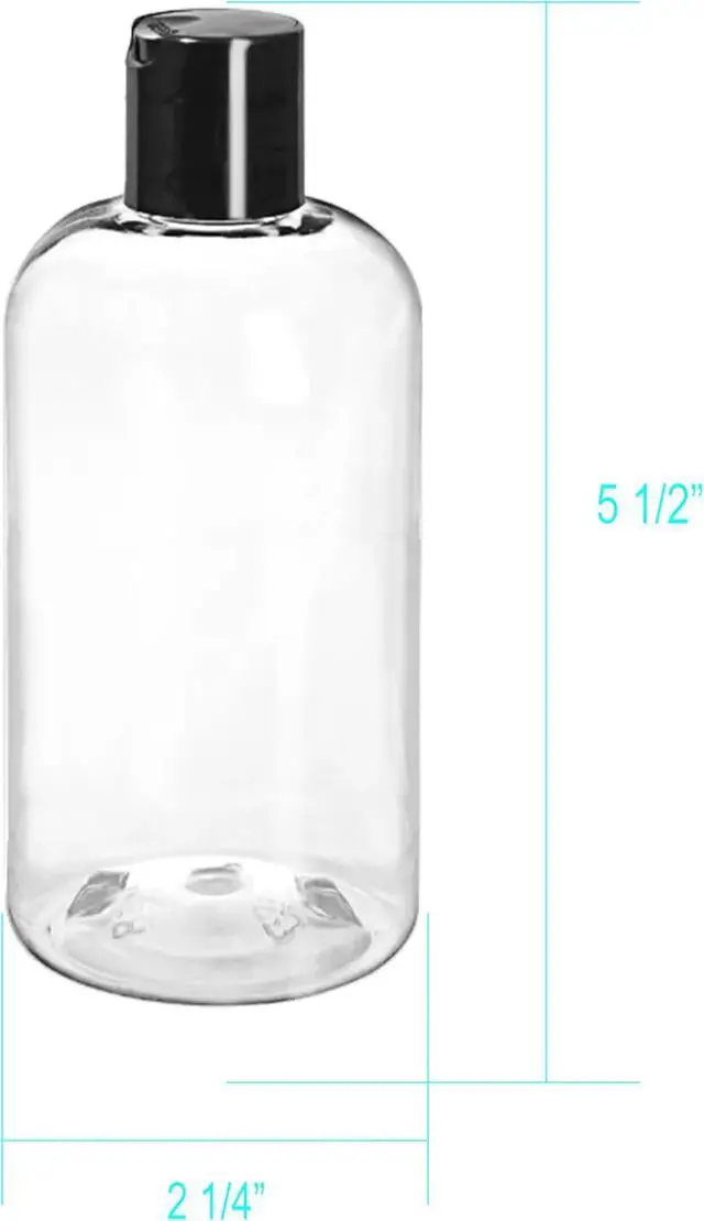 Alt view image 3 of 4 - ljdeals 8 oz Clear Plastic Empty Bottles with Black Disc Top Caps, Squeezable Refillable Containers for Shampoo, Lotions, Cream and More, Pack of 2, BPA Free, Made in USA