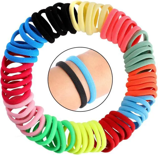 Alt view image 5 of 7 - 120PCS Hair Ties for Women and Girls, Elastic Hair Bands, Ponytail Holders | Assorted Colors Soft Cotton Seamless Hair Ties for Women or Men, No Damage for Thick Hair, 1.8 Inch in Diameter (12 Colors)