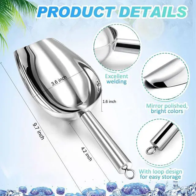 Alt view image 3 of 6 - 12oz Ice Scoop for Freezer, Metal Scooper for Ice Machine, Bucket, Pet Food | Premium Stainless Steel Food Scoopers for Kitchen, Bar Party Wedding, Rust-Resistant, Dishwasher Safe