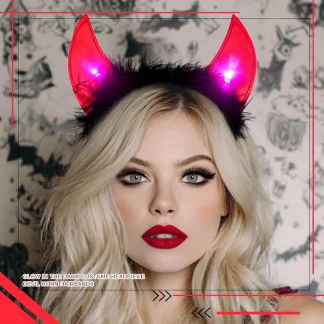 Alt view image 4 of 7 - Light Up Devil Headbands Led Devil Horn Hairbands Black Demon Headpiece Glitter Halloween Hair Accessories for Women