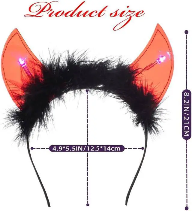 Alt view image 7 of 7 - Light Up Devil Headbands Led Devil Horn Hairbands Black Demon Headpiece Glitter Halloween Hair Accessories for Women