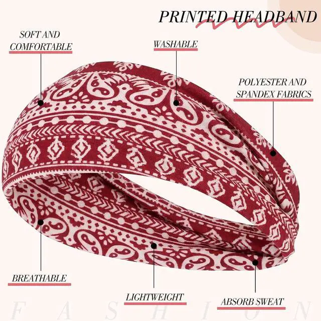 Alt view image 3 of 7 - obeoby 8 Pack Headbands for Women, Boho Style Headbands | Fashion Headbands for Music Festival,Breathable, 9 x 3.5 In,Hiking Gifts for Women, for Daily Wear and Vacation