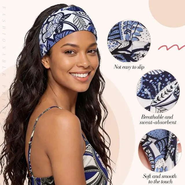 Alt view image 4 of 7 - obeoby 8 Pack Headbands for Women, Boho Style Headbands | Fashion Headbands for Music Festival,Breathable, 9 x 3.5 In,Hiking Gifts for Women, for Daily Wear and Vacation