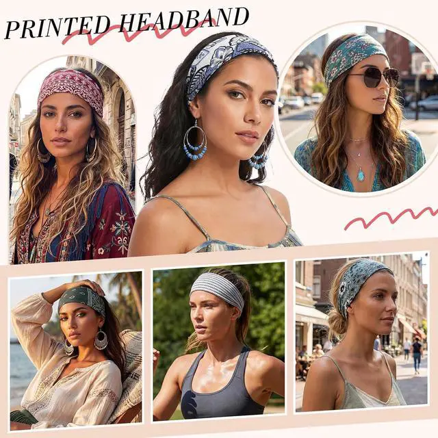 Alt view image 6 of 7 - obeoby 8 Pack Headbands for Women, Boho Style Headbands | Fashion Headbands for Music Festival,Breathable, 9 x 3.5 In,Hiking Gifts for Women, for Daily Wear and Vacation