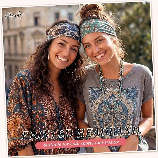 Alt view image 5 of 7 - obeoby 8 Pack Headbands for Women, Boho Style Headbands | Fashion Headbands for Music Festival,Breathable, 9 x 3.5 In,Hiking Gifts for Women, for Daily Wear and Vacation