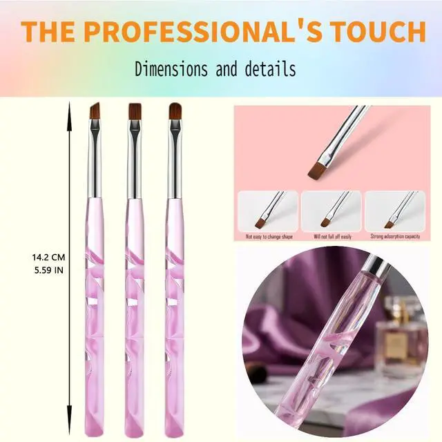 Alt view image 4 of 7 - 4Pcs Nail Art Cleanup Brushes,Clean Polish Mistakes Tools & Holder | Flat/Oval/Fine Angled Gel Polish Brushes,Marble acrylic handles,Manicure Tools for Salon and Home Use