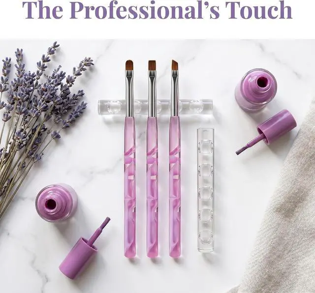Alt view image 3 of 7 - 4Pcs Nail Art Cleanup Brushes,Clean Polish Mistakes Tools & Holder | Flat/Oval/Fine Angled Gel Polish Brushes,Marble acrylic handles,Manicure Tools for Salon and Home Use