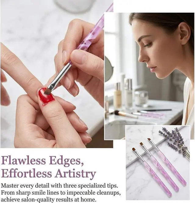 Alt view image 6 of 7 - 4Pcs Nail Art Cleanup Brushes,Clean Polish Mistakes Tools & Holder | Flat/Oval/Fine Angled Gel Polish Brushes,Marble acrylic handles,Manicure Tools for Salon and Home Use