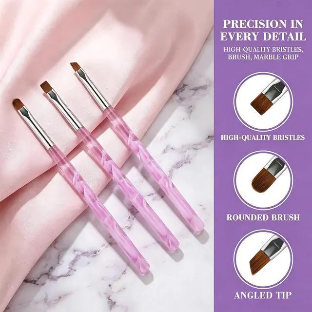 Alt view image 7 of 7 - 4Pcs Nail Art Cleanup Brushes,Clean Polish Mistakes Tools & Holder | Flat/Oval/Fine Angled Gel Polish Brushes,Marble acrylic handles,Manicure Tools for Salon and Home Use