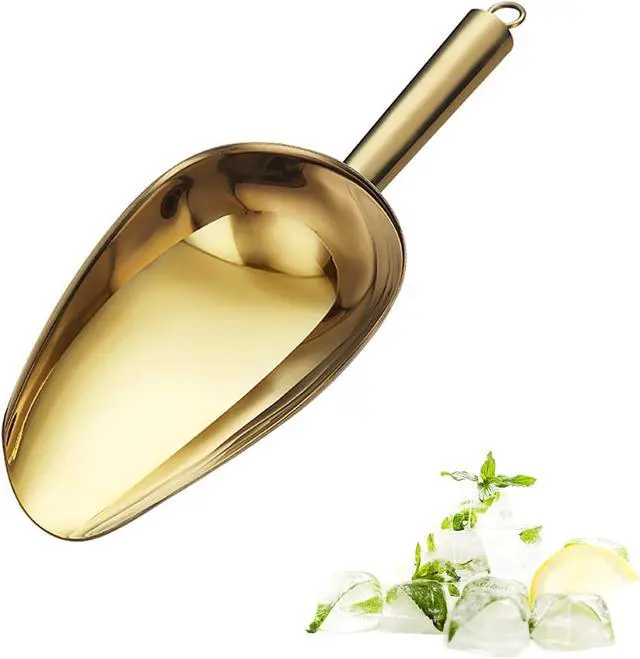 Main image of 6 oz Gold Ice Scoop, Stainless Steel Food & Candy | Ice bucket, popcorn, flour, candy, coffee beans, buffet, bar, kitchen, wedding, durable 18/8 stainless steel