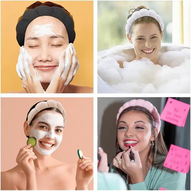 Alt view image 6 of 6 - AOENJIE Spa Headbands for Washing Face or Makeup, Sponge Bubble Skincare Headbands, Puffy Terry Cloth Hairband for Women, Skin Care Makeup Headwear Hair Accessories for Girls
