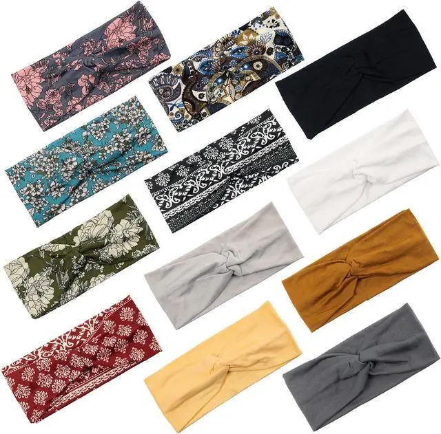 Main image of Yeshan 12 Pack Headbands for Women, Boho Sports Hairbands, Elastic Wide Headband Non Slip Workout Yoga Criss cross Headbands for Women