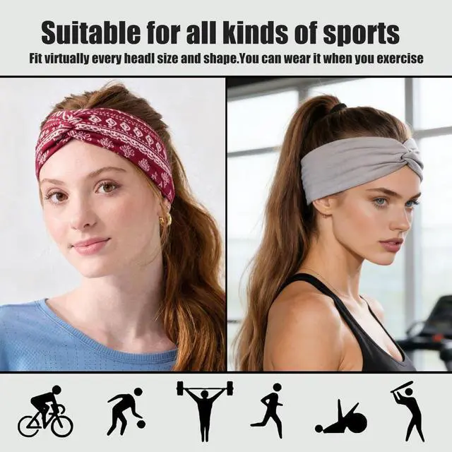 Alt view image 4 of 6 - Yeshan 12 Pack Headbands for Women, Boho Sports Hairbands, Elastic Wide Headband Non Slip Workout Yoga Criss cross Headbands for Women