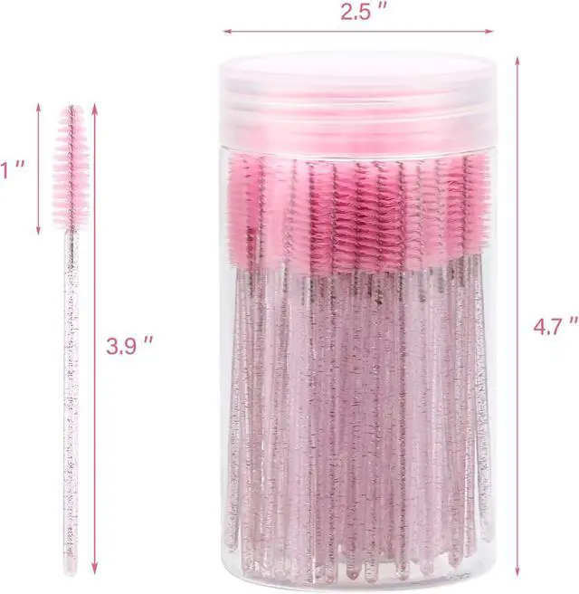 Alt view image 2 of 7 - 100 Pcs Disposable Mascara Wands, Crystal Eyebrow Spoolies Brush for Eyelash Extensions, Pink Lash Brushes with Container