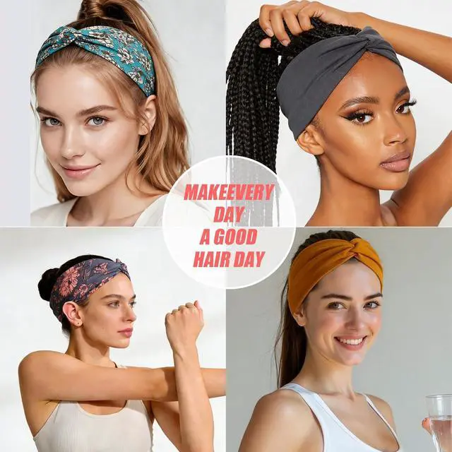 Alt view image 5 of 6 - Yeshan 12 Pack Headbands for Women, Boho Sports Hairbands, Elastic Wide Headband Non Slip Workout Yoga Criss cross Headbands for Women