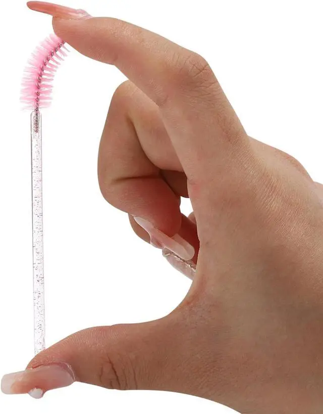 Alt view image 5 of 7 - 100 Pcs Disposable Mascara Wands, Crystal Eyebrow Spoolies Brush for Eyelash Extensions, Pink Lash Brushes with Container