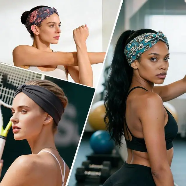 Alt view image 6 of 6 - Yeshan 12 Pack Headbands for Women, Boho Sports Hairbands, Elastic Wide Headband Non Slip Workout Yoga Criss cross Headbands for Women