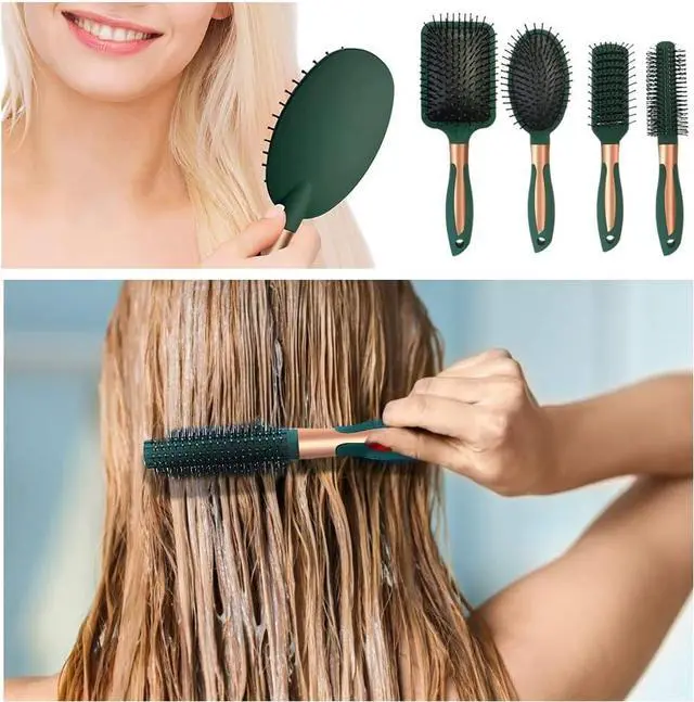Alt view image 7 of 7 - 4 Pcs Hair Brush Set,Anti Static Massage Oval Comb,Detangling Brush Round Hair Brush Vent Hair Brush,Flexible Soft Pin Bristles for Long Thick Curly Wavy Dry Damaged Hair