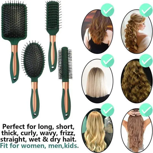 Alt view image 5 of 7 - 4 Pcs Hair Brush Set,Anti Static Massage Oval Comb,Detangling Brush Round Hair Brush Vent Hair Brush,Flexible Soft Pin Bristles for Long Thick Curly Wavy Dry Damaged Hair