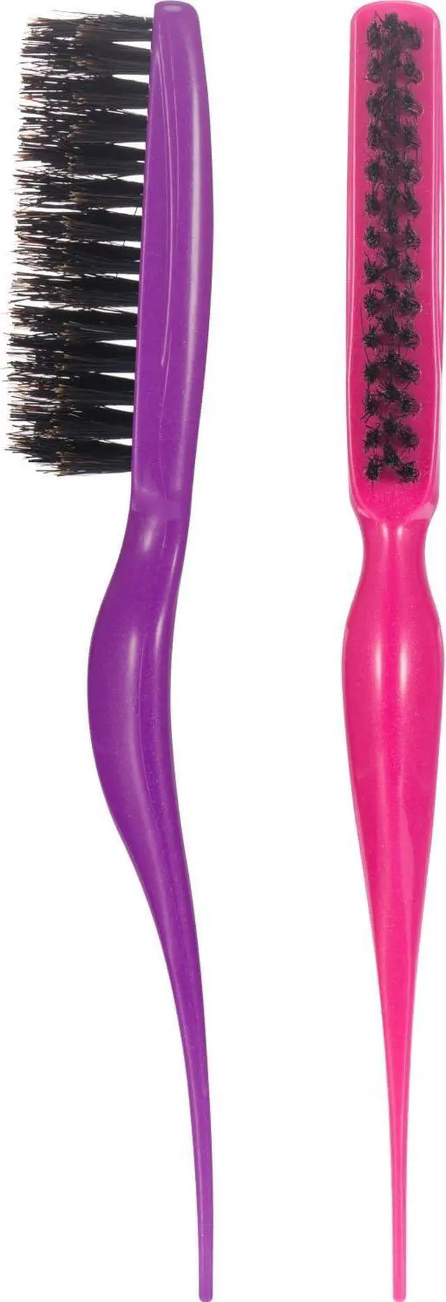 Main image of Frienda 2 Pieces Teasing Hair Brush Slick Back Brush (Fuchsia and Purple) | Boar Bristle Brush Comb, Women Salon Boar, Nylon Bristle, Beauty Styling, Slick Back, Backcombing Tool