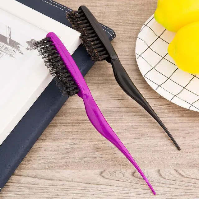 Alt view image 4 of 4 - Frienda 2 Pieces Teasing Hair Brush Slick Back Brush (Fuchsia and Purple) | Boar Bristle Brush Comb, Women Salon Boar, Nylon Bristle, Beauty Styling, Slick Back, Backcombing Tool