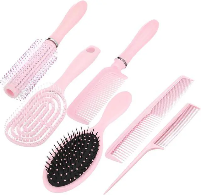 Main image of 6 Pieces Detangling Styling Comb Set for Women and Men - Hair Brush for Straight, Curly, and All Hair Types(Pink)
