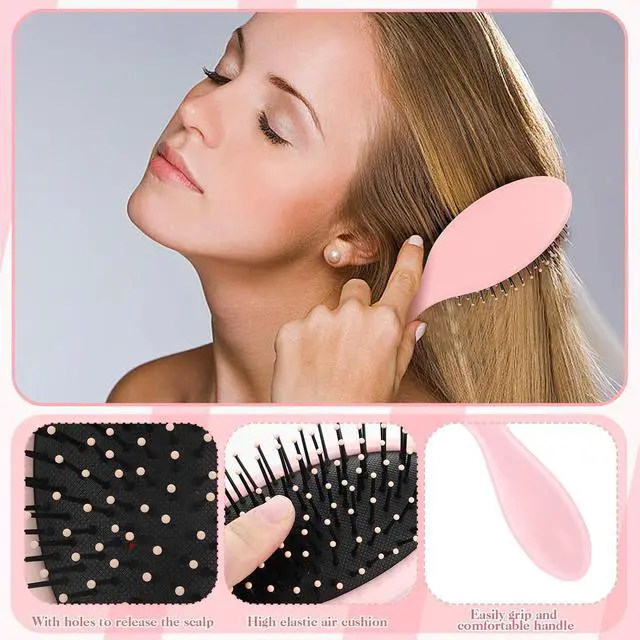 Alt view image 2 of 7 - 6 Pieces Detangling Styling Comb Set for Women and Men - Hair Brush for Straight, Curly, and All Hair Types(Pink)