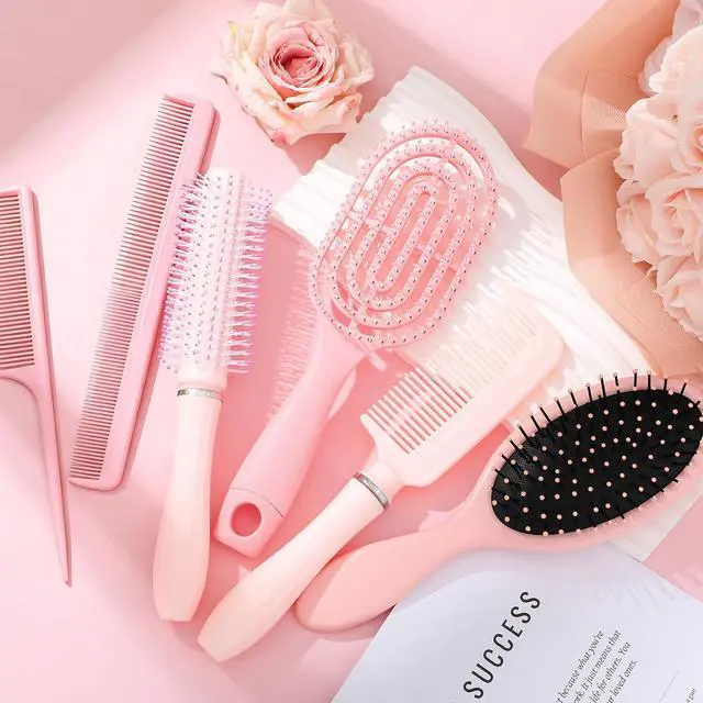 Alt view image 4 of 7 - 6 Pieces Detangling Styling Comb Set for Women and Men - Hair Brush for Straight, Curly, and All Hair Types(Pink)