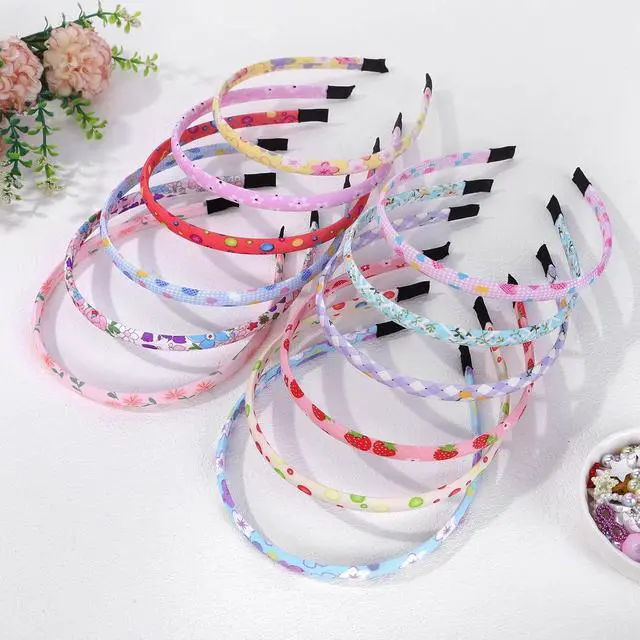 Alt view image 6 of 7 - Fishdown Headbands for Girls 12Pcs Thin Head Bands for Girls Hairbands for Toddler Floral Cloth Fabric Covered Headband Birthday Party Favors