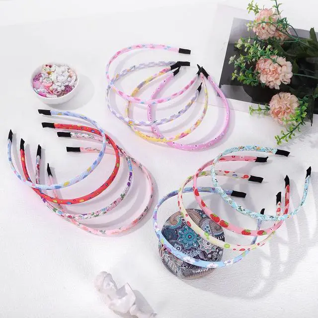 Alt view image 7 of 7 - Fishdown Headbands for Girls 12Pcs Thin Head Bands for Girls Hairbands for Toddler Floral Cloth Fabric Covered Headband Birthday Party Favors