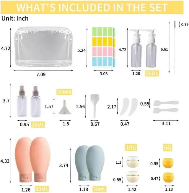 Alt view image 4 of 7 - 21 PCS Refillable Toiletry Bottles with Toiletry Bag for Travel Containers Empty Squeeze Leakproof Accessories for Toiletries Shampoo Lotion Body Wash (BPA Free)