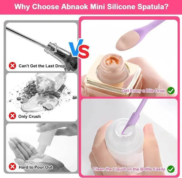 Alt view image 2 of 7 - 9 Pieces Mini Silicone Spatula-Makeup Spatula-Small Silicone Spatula-Thin Spatula Set for Skinny Openings-Abnaok Tiny Scraper for Jar,Kitchen Bottles,Cosmetic