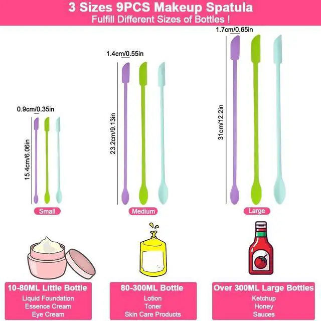 Alt view image 3 of 7 - 9 Pieces Mini Silicone Spatula-Makeup Spatula-Small Silicone Spatula-Thin Spatula Set for Skinny Openings-Abnaok Tiny Scraper for Jar,Kitchen Bottles,Cosmetic