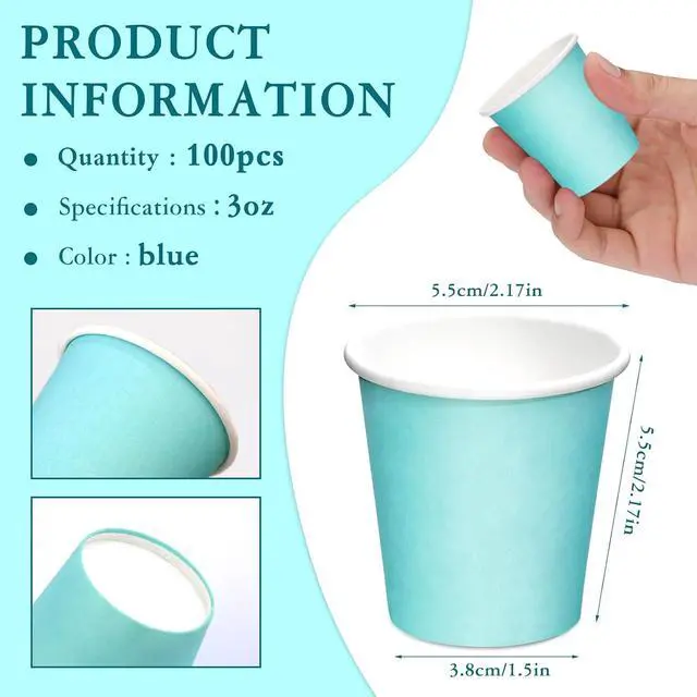 Alt view image 2 of 7 - 100 pack 3 oz Bathroom Cups, Mouthwash Cups, Small Paper Cups-Blue | Disposable Bathroom Cups 3 oz, Paper Espresso Cups for Bathroom, Mouthwash, Espresso Suitable for Home, Party, Picnic
