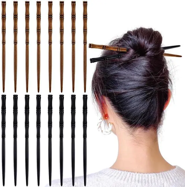 Main image of 16 PCS Retro Wooden Hair Sticks Bamboo Shape Hair Chopsticks, Vintage Elegant Hair Chopsticks Bamboo Shape Hair Pins for Long Hair Women and Girls Bun Hairstyles Decorative Holder