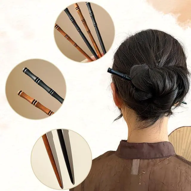 Alt view image 3 of 7 - 16 PCS Retro Wooden Hair Sticks Bamboo Shape Hair Chopsticks, Vintage Elegant Hair Chopsticks Bamboo Shape Hair Pins for Long Hair Women and Girls Bun Hairstyles Decorative Holder