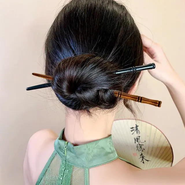 Alt view image 4 of 7 - 16 PCS Retro Wooden Hair Sticks Bamboo Shape Hair Chopsticks, Vintage Elegant Hair Chopsticks Bamboo Shape Hair Pins for Long Hair Women and Girls Bun Hairstyles Decorative Holder