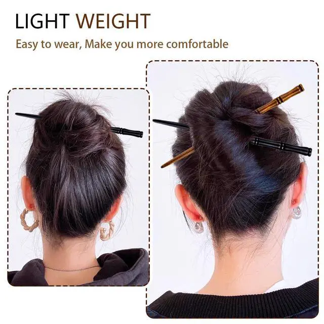 Alt view image 6 of 7 - 16 PCS Retro Wooden Hair Sticks Bamboo Shape Hair Chopsticks, Vintage Elegant Hair Chopsticks Bamboo Shape Hair Pins for Long Hair Women and Girls Bun Hairstyles Decorative Holder