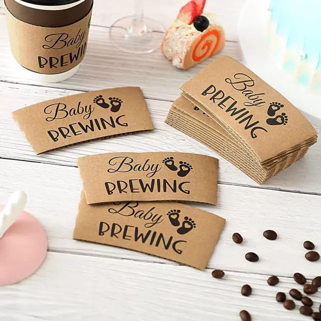 Alt view image 3 of 7 - Newtay 50 Counts Baby Is Brewing Coffee Sleeves, Disposable Kraft Paper Cup Sleeves for Baby Shower, Gender Reveal, Halloween Party Decorations, Fits 12 16 or 20 oz Hot Cold Drinks Paper Cup(Playful)