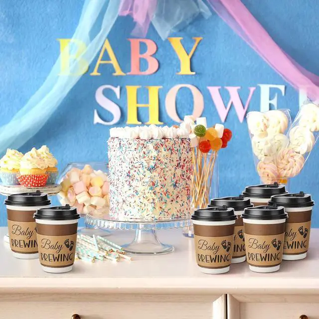 Alt view image 6 of 7 - Newtay 50 Counts Baby Is Brewing Coffee Sleeves, Disposable Kraft Paper Cup Sleeves for Baby Shower, Gender Reveal, Halloween Party Decorations, Fits 12 16 or 20 oz Hot Cold Drinks Paper Cup(Playful)